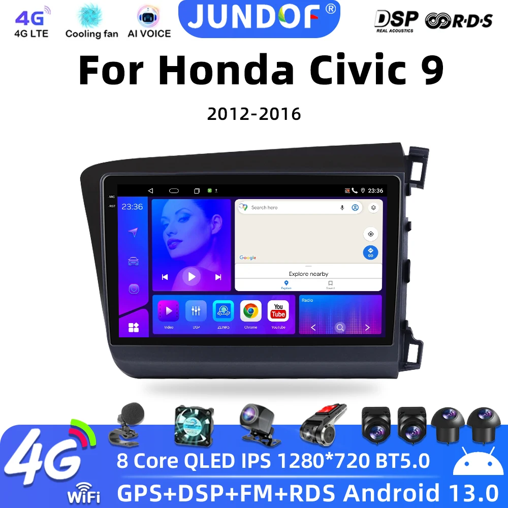 

9" Android 13 Car Radio 8 Core For Honda Civic 2012 2013 2014 2015 RHD Multimedia Player 2din Carplay Stereo GPS DVD Head Unit