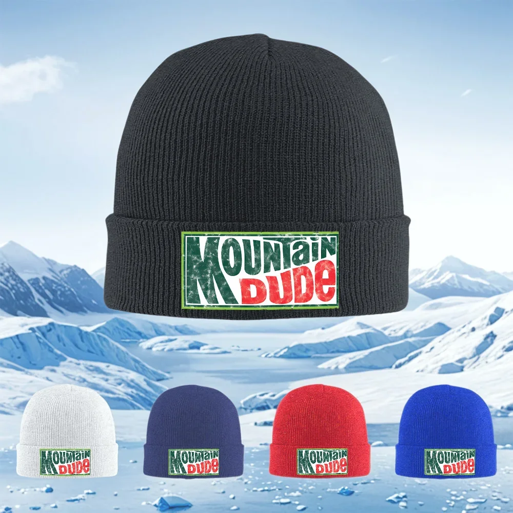 2026 Mountain Dude vintage sign design Men Women Unisex Knitted Hat Beanie Pullover Cap Winter Thermal Warm Christmas Outdoor Cy