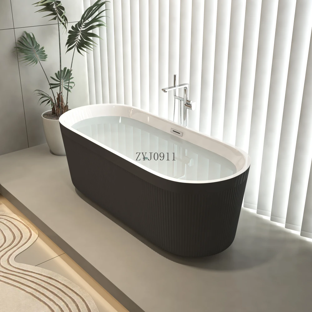 59" freistehende Acrylbadewanne mit einzigartigem Plissee-Design: geräumige ovale Form
