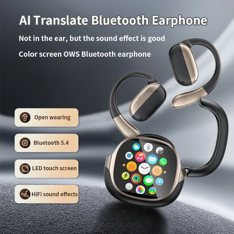 

Ear Hook Earphone Bluetooth 5.4 Colorful Touch Screen HiFi Sound Effect AI Translation Comfortable Wear Listen Music Earphone