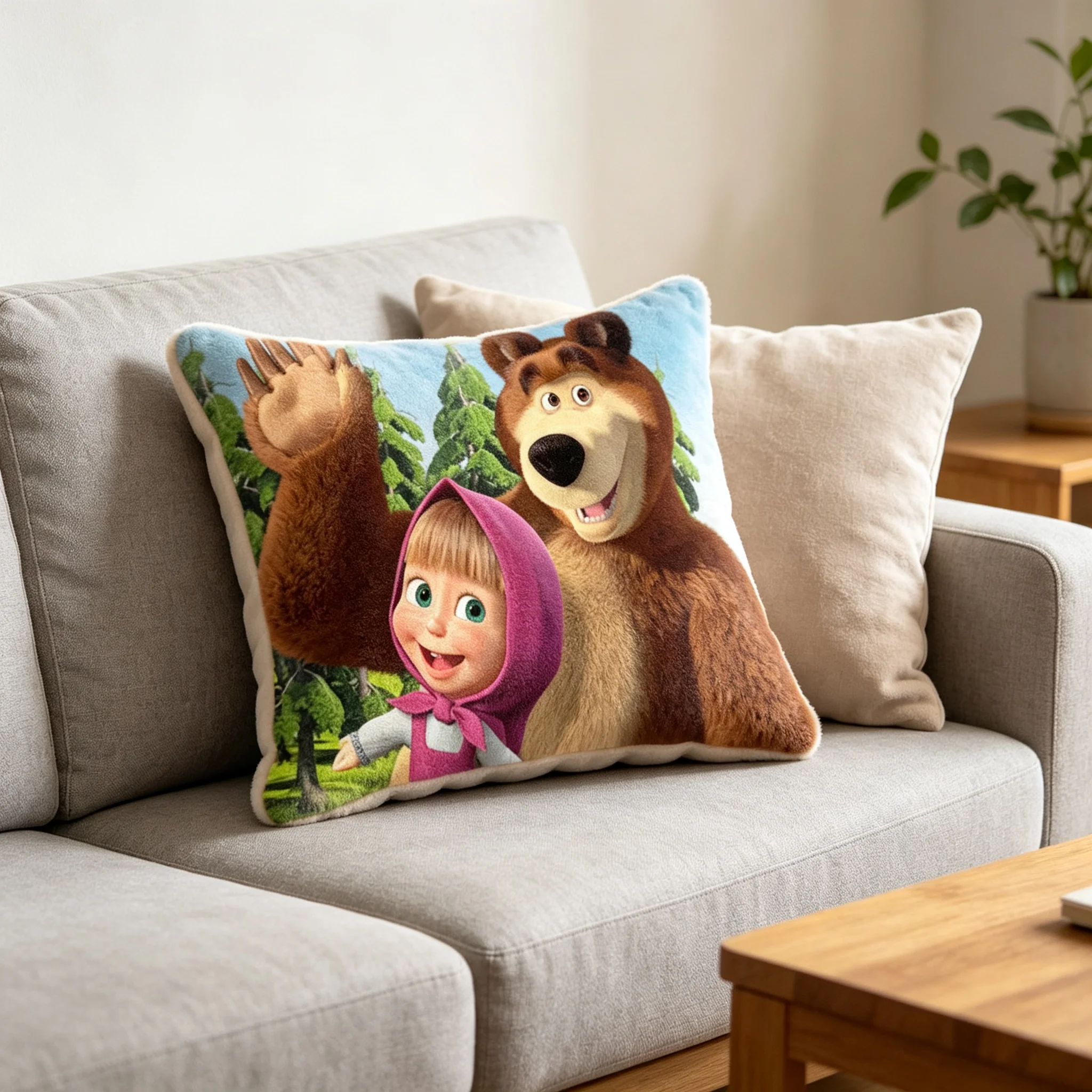 Double Sided Masha and The Bear Pillow Case, Soft Short Plush Cartoon Kids Pillow Cover for Home Bedroom