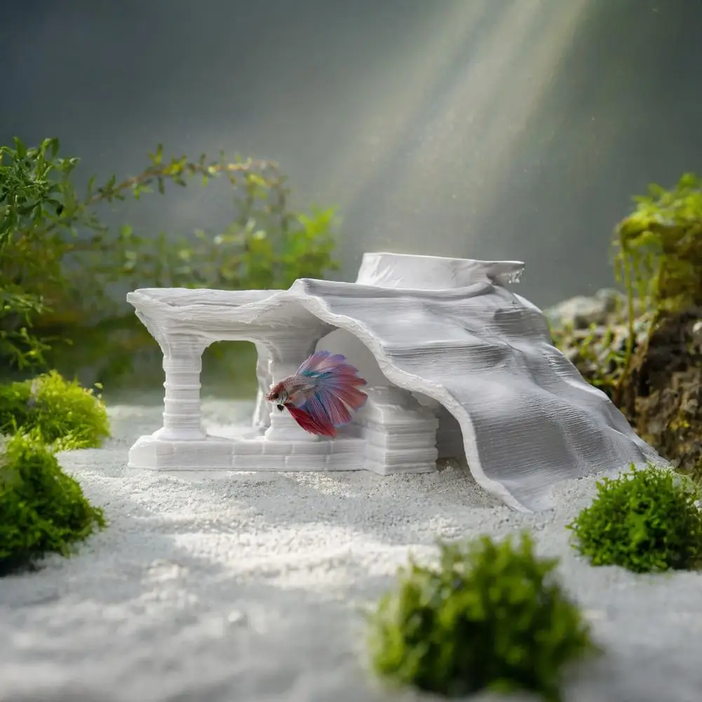 Cueva para Peceras Estilo Templo Vintage, Escondite para Acuarios, Túnel Impreso en 3D para Peceras, Decoración Amigable con el Sustrato para Camarones, Corydoras y Plecos