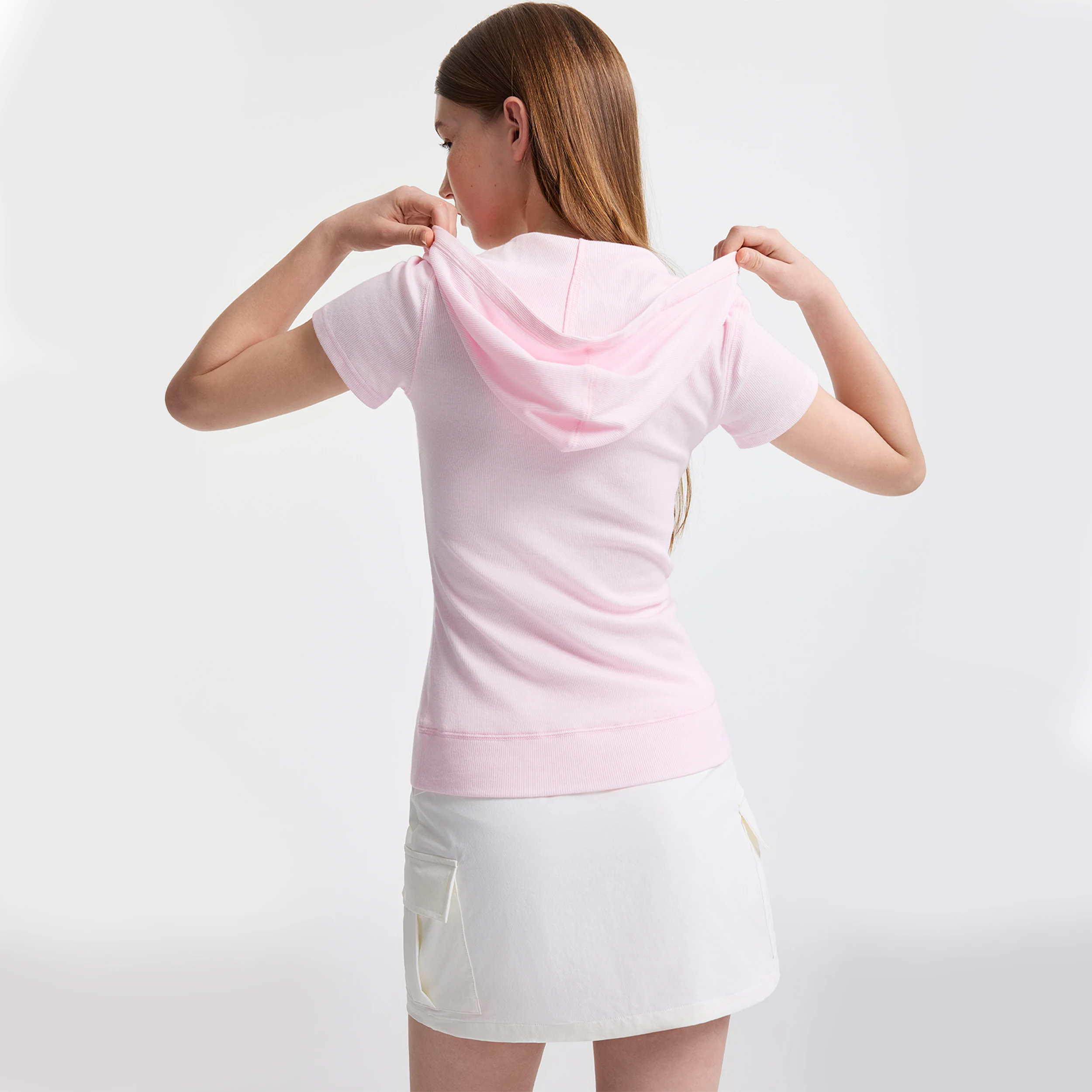YESCCI Women's T-shirt 2026 Summer New Stylish Hooded Women's Short Sleeve Tee Casual Solid Color Half Placket Top S56311036