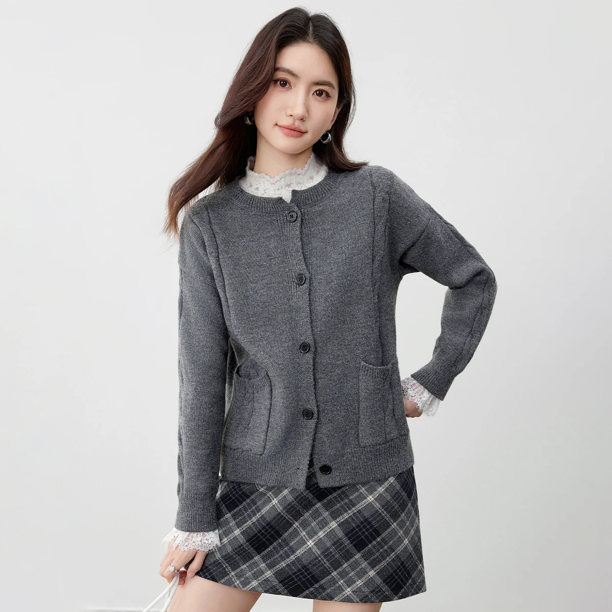 SENTUBILA سترات محبوكة غير رسمية للنساء سترات متينة بأكمام طويلة دافئة وناعمة بكتف منسدل ملابس نسائية W53HE3405 #3