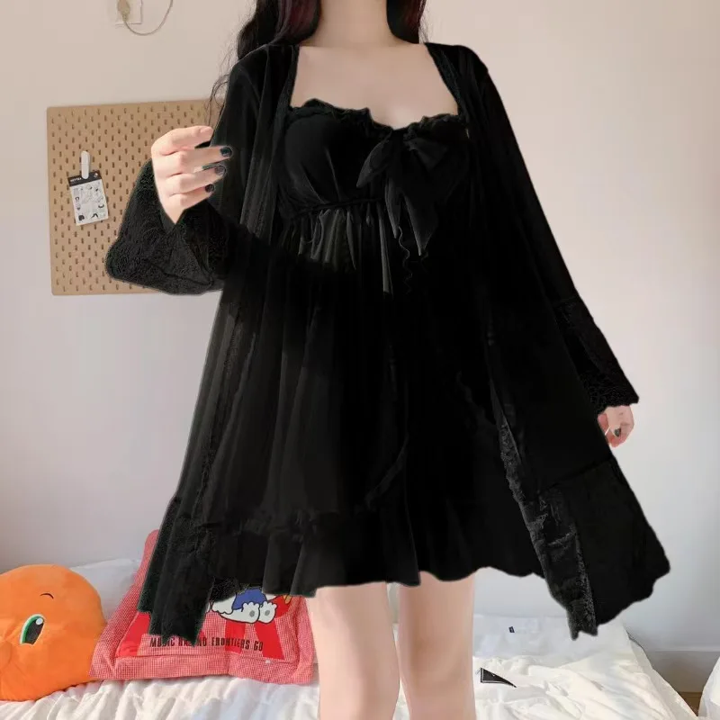 Summer Sexy Pajamas with Breast Pads Female Lace Pajamas Robe Gown Set Sexy Sleepwear White Lace Night Gown Lingerie for Women image 6