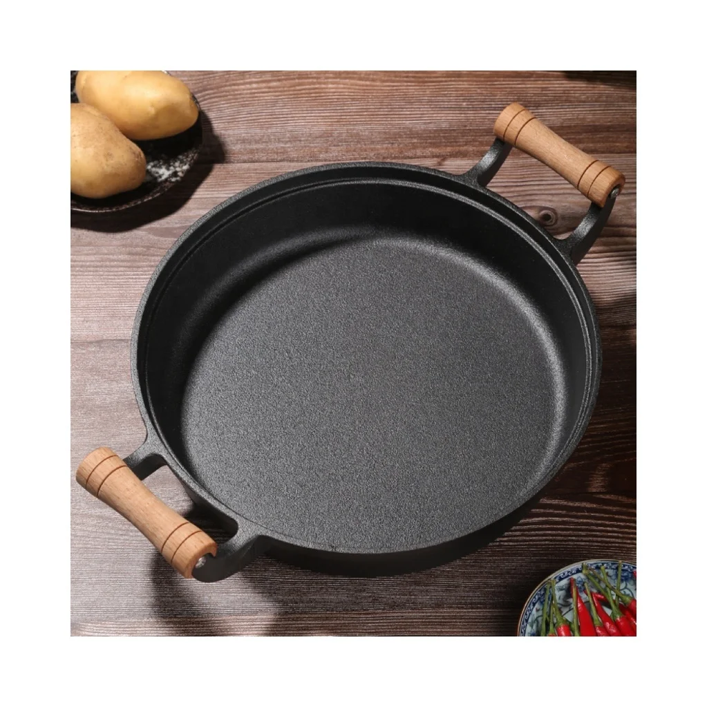 

29/31/33cm Thickened Cast Iron Twin Ears Flat Pan Uncoated Pancake Eggs Non-Stick Pan