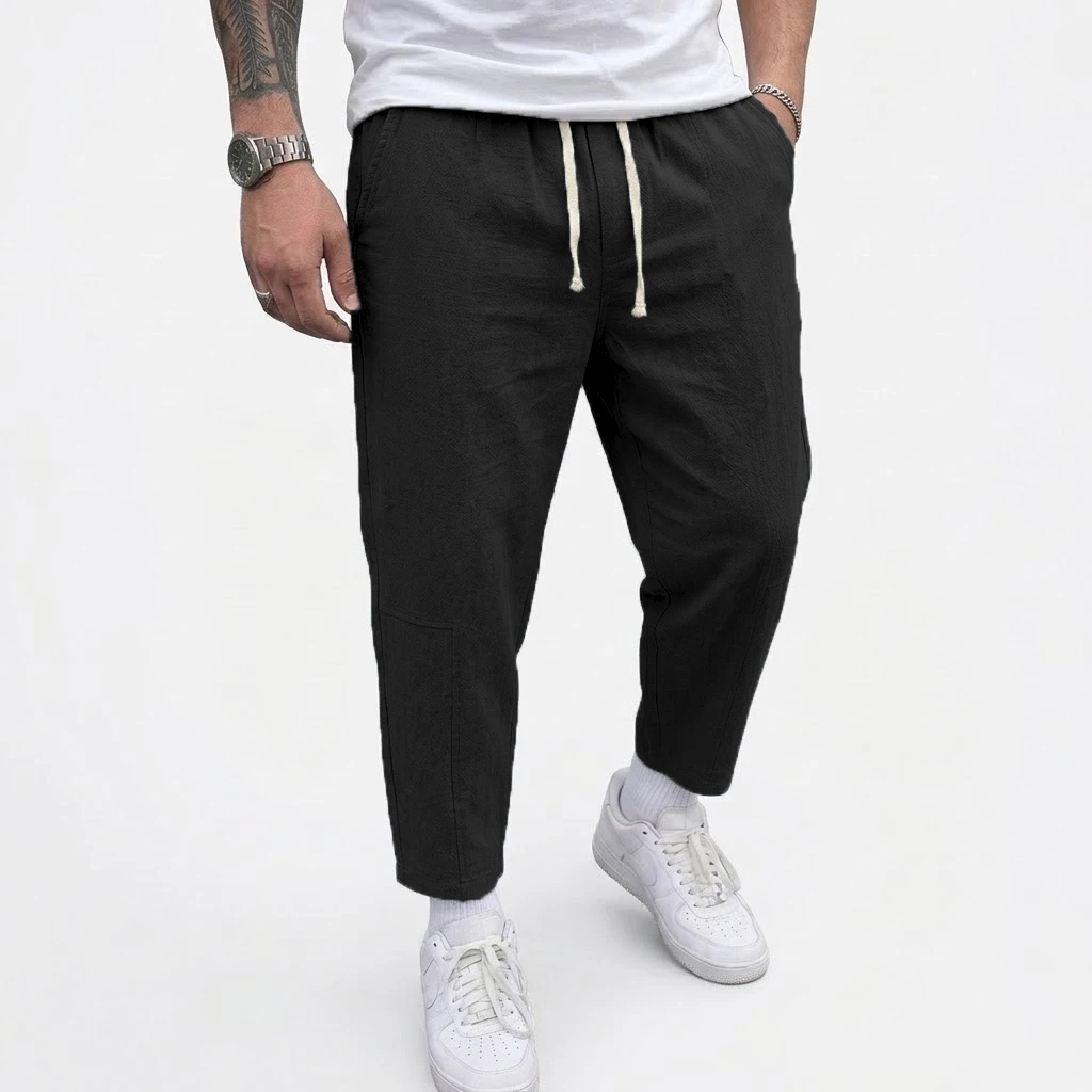 Fashion Men's Linen Trousers Solid Color Casual Pants for Men Sport Breathable Baggy Pant Summer Beach Lightweight Cotton Pants