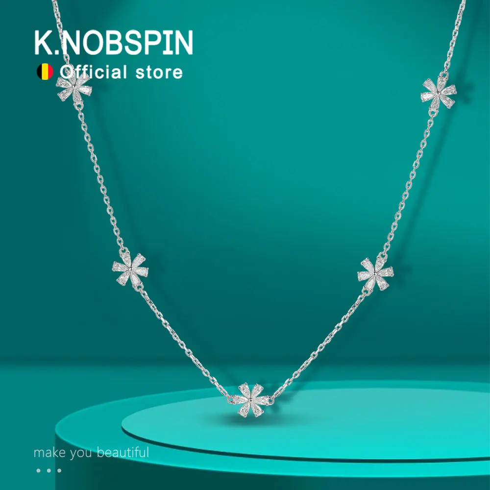 

KNOBSPIN ожерелья из муассанита с цветком груши для женщин, сертификат GRA, лабораторный муассанит, цепочка из стерлингового серебра 925 пробы, изящное ожерелье