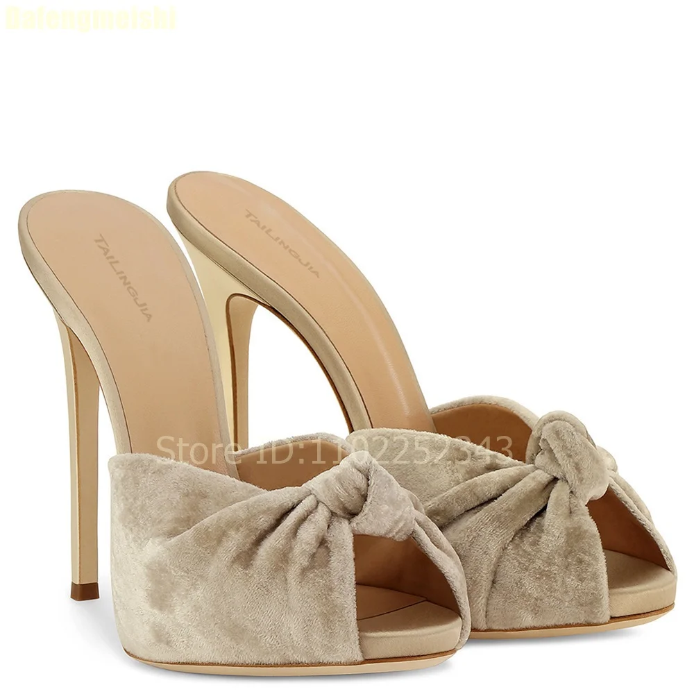 

Женские летние сандалии-мюли из замши и бархата с открытым носком, на тонком каблуке, с бантом, 2026, новая модная коллекция