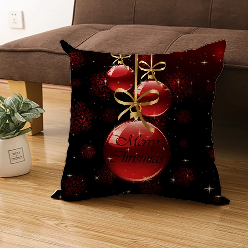 Christmas Cushion Cover 45X45cm Linen Pillowcovers Sofa Cushions Golden Pillowcase Home Decorative Throw Pillows Happy New Year