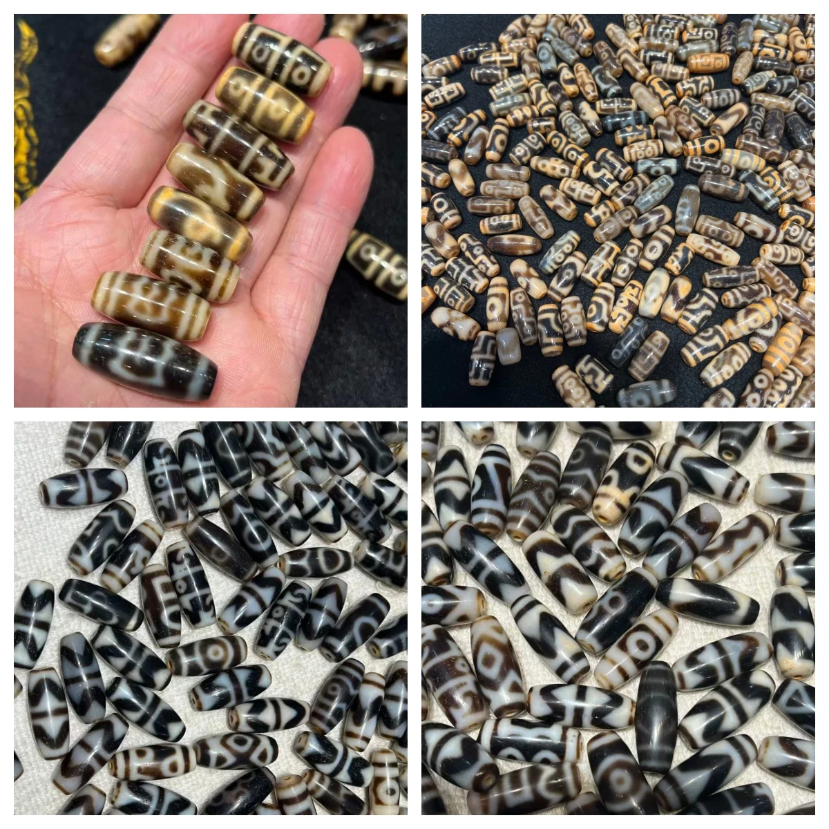 

1pcs/lot Calcified deep yellow/black white agate Dzi weathered patina Tibetan-style diy bracelet necklace Taiwan craftsmanship