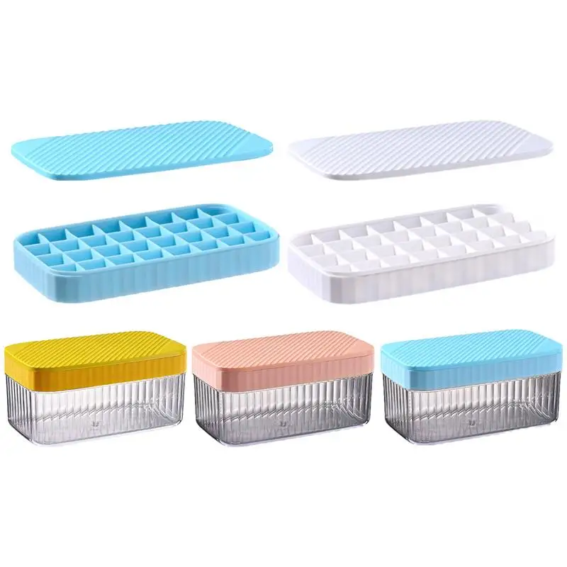 Silicone Ice Trays with Lid and Bin Soft Ice Cube Mold Multifunctional Stackable 32 Cavity Ice Molds Kitchen Gadgets for Whisky