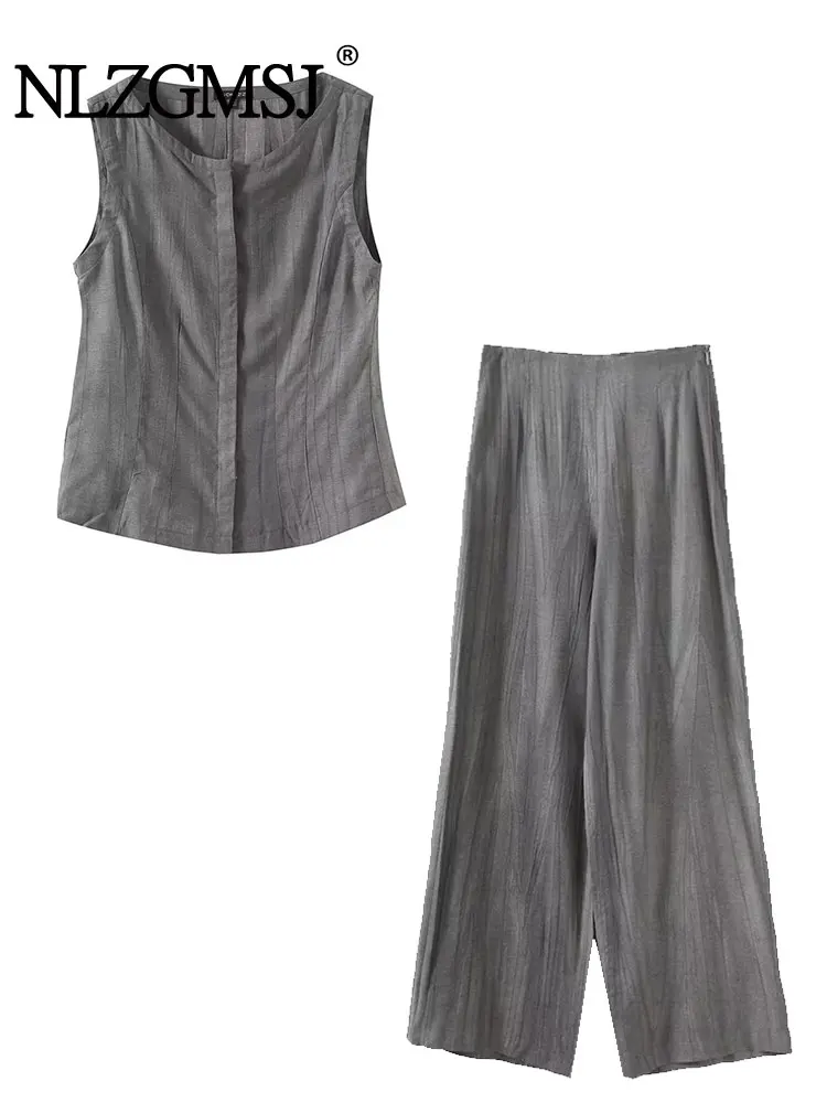 

Весна-лето 2023, женский винтажный шикарный жилет, однобортный топ без рукавов, прямые длинные свободные брюки, модные комплекты