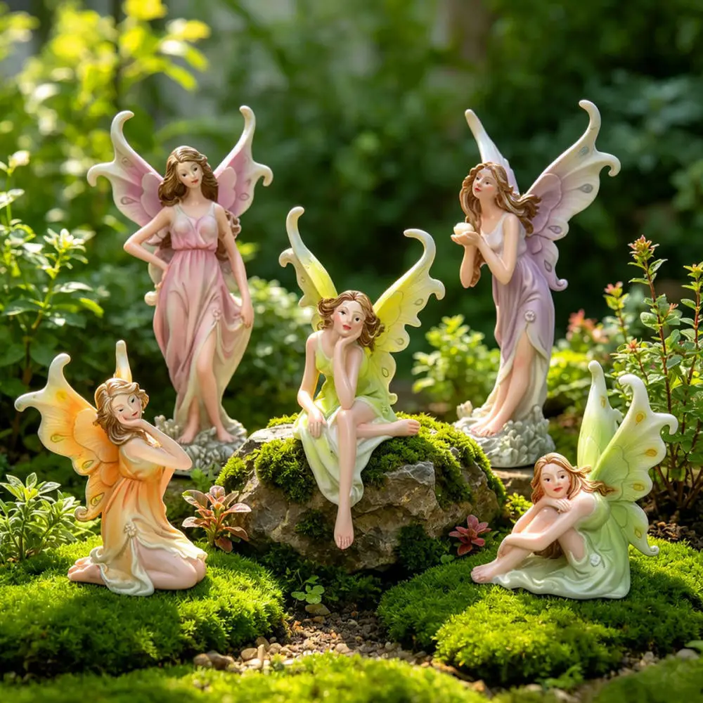Pastoral Resin Fairy Figurine Ornament Garden Statue Flower Pot Decoration For Outdoor Lawn Yard Miniature Landscape Art