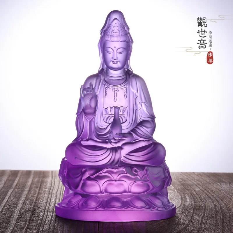 Coloured glaze washing bowl Guanyin Bodhisattva White, purple, and amber tabletop ornaments enshrined in Buddhist temples