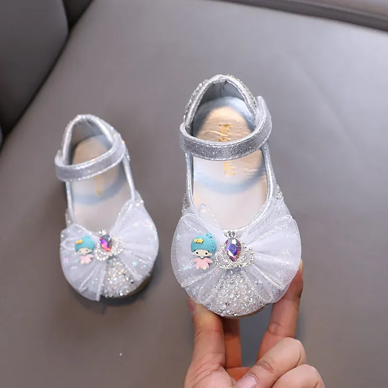 

Girl Leather Shoes Mary Jane Shallow Causal Children's Flats for Party Wedding Fashion Sequins Kids Princess Bowtie Dress Shoes