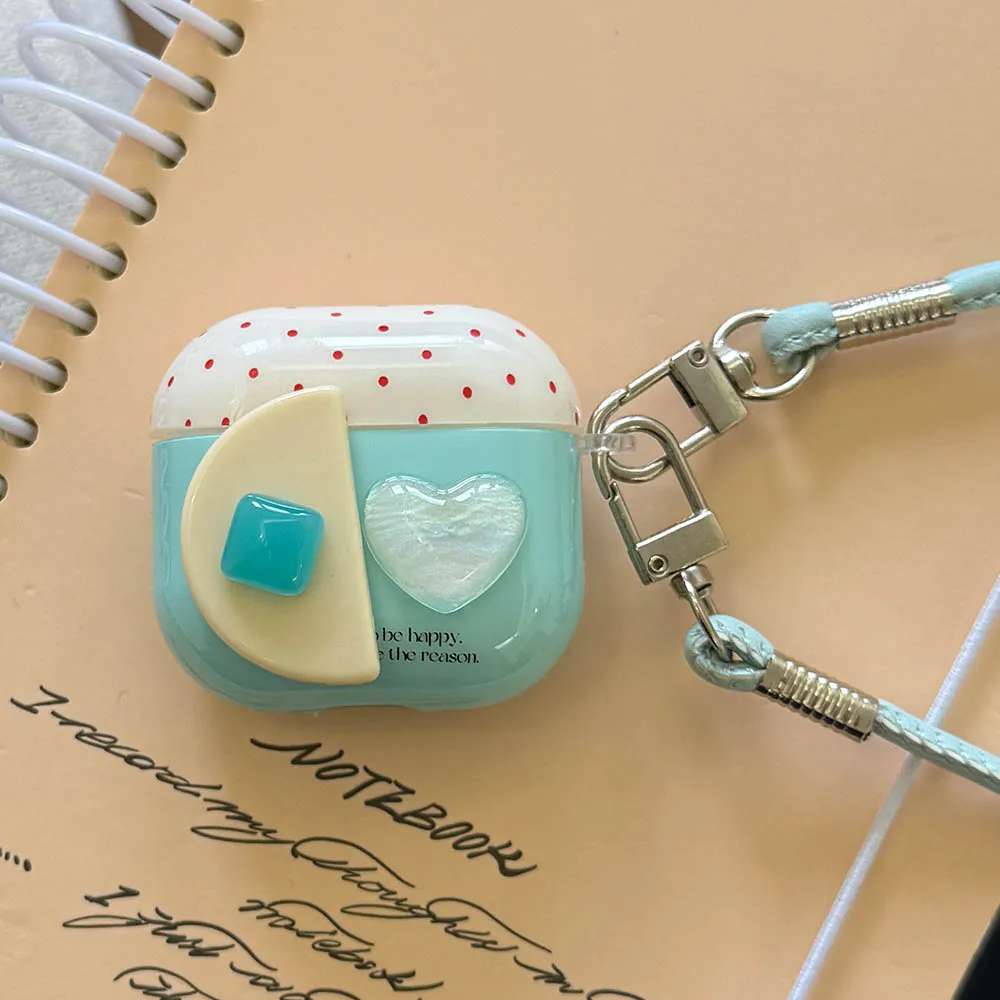 الهندسة القلب الديكور موجة نقطة الحال بالنسبة ل AirPods 2 3 4 ANC غطاء مع الحبل ل Air Pods Pro 2nd Gen سماعة صندوق الحالات