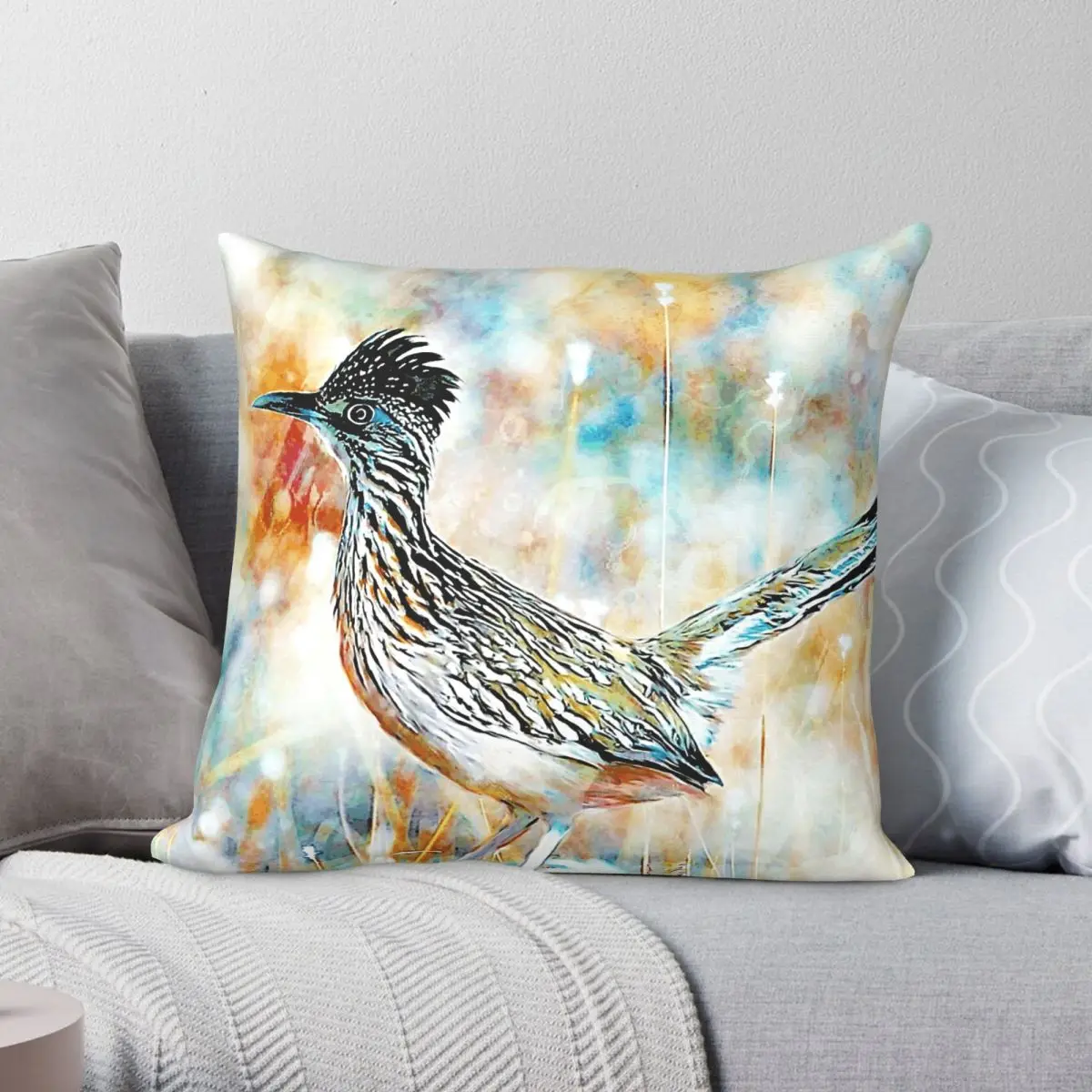 Roadrunner Desert Mirage Square Pillowcase Polyester Linen Velvet Pattern Zip Decor Throw Pillow Case Home Cushion Cover 45x45