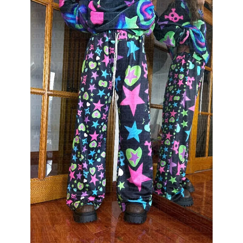 2026 New Black Universe Colorful Star Pants Spring New Cute Kawaii kid Y2k Harajuku Style Fashionable Special Loose Pants