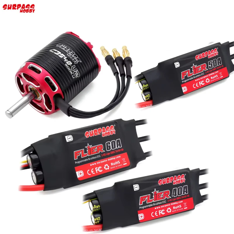 

SURPASS Hobby C3548/C3530/C3536/C3542 V2 Brushless Motors (2-5S) with 40A/50A/60A ESCs for RC PlA 50A 60A ESC For RC Plane Model