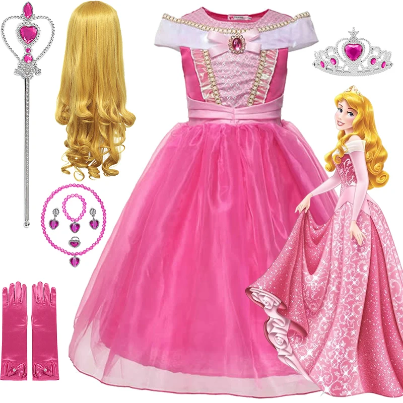 

Disney Girls Sleeping Beauty Cosplay Costume Aurora Princess Dress Kids Halloween Dress Carnival Costume Birthday Party Clothing