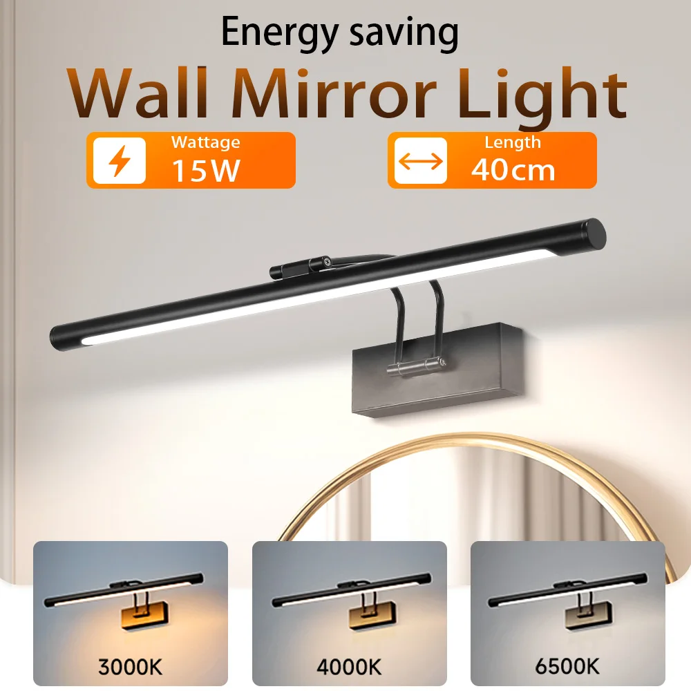 40CM Wall Light LED Mirror Lamp 3 Colors Dimming Modern Light For Bedroom Washroom Wall Decor Lighting 220V Interior Wall Lights