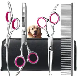 Dog Grooming Scissors Set With Safety Round Tips, Sharp And Durable Titanium Coated Professional Dog Grooming Kit For Dog Cat