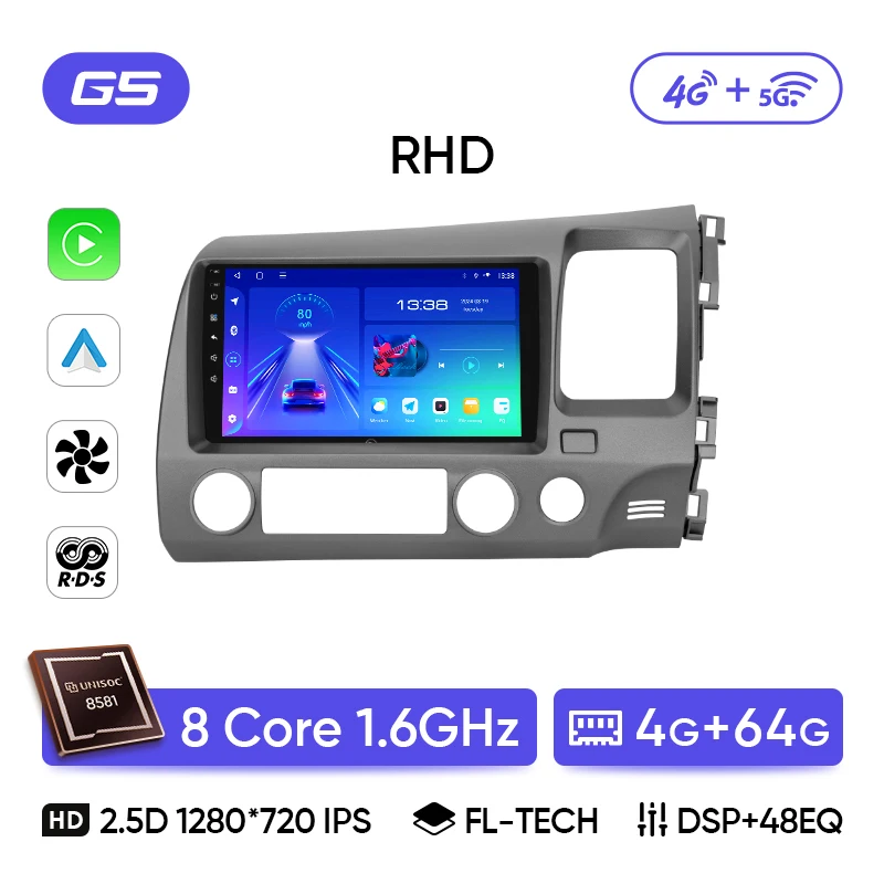 Ainavi autoradio voor Honda Civic 8e generatie (2005-2011) multimedia draadloos CarPlay Android Auto