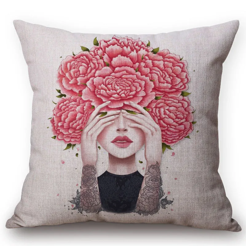 Modern Funky Woman Girl Love Gestures Pattern Cushion Cover Flower Butterfly Home Decor Sofa Throw Pillow Cover Chair almofadas