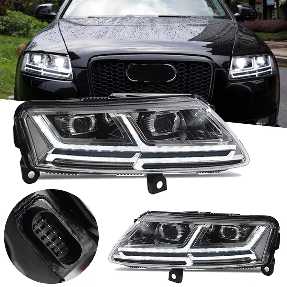 

Пара фар в сборе для Audi A6L C6 S6 2005-2006 2007 2008-2011 гг., светодиодные модифицированные автомобильные фары с последовательным указателем поворота