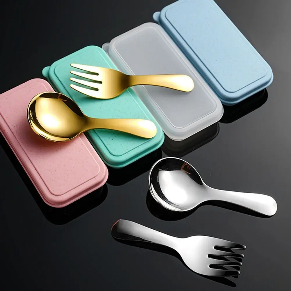 304 Stainless Steel Portable Cutlery Set Plastic Box Commuting Lunch Spoon Fork Multicolor Tableware Suit Student Supplies