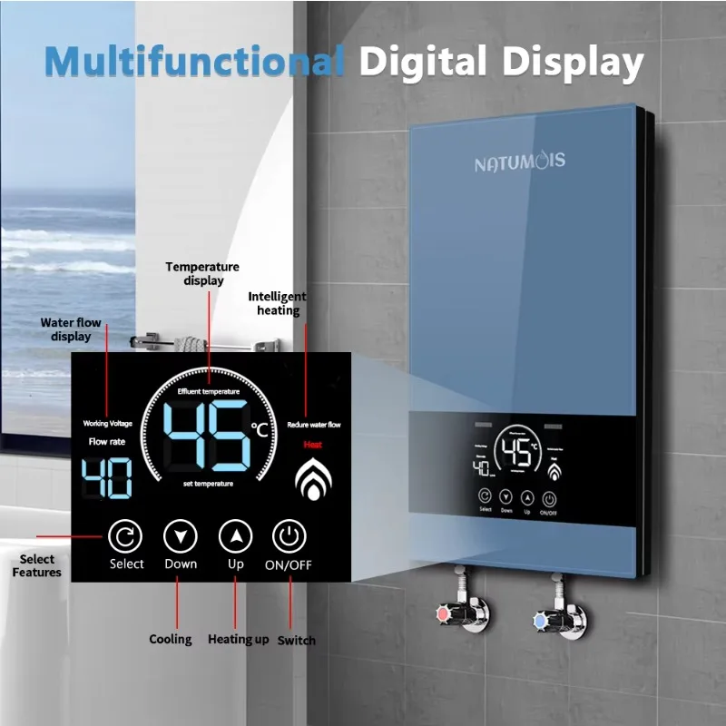 6000W Electric Water Heater Tankless Efficient Gym Hotel Apartment RVs Durable Plastic Instant Geyser