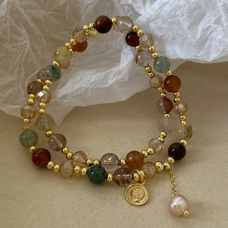 DREJEW Gold Beaded Simple Pearl Pendant Bracelet Women's Korean Fashion Niche Design Hand Accessories