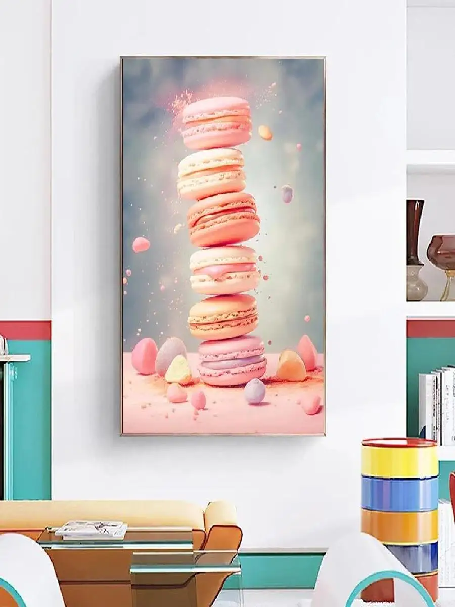 Fashion Pink Ice Cream Macaron Poster  Pop Canvas Wall Art Print for Girls Room Nursery Home Decor  Cute Food Painting Perfect G