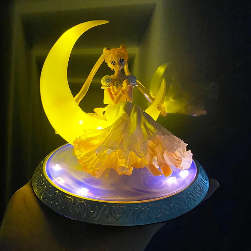 Anime Figure Sailor Moon Ornament  Aesthetic Figure Model Glowing Night Light Room Desktop Decoration Doll Toy Children Gift