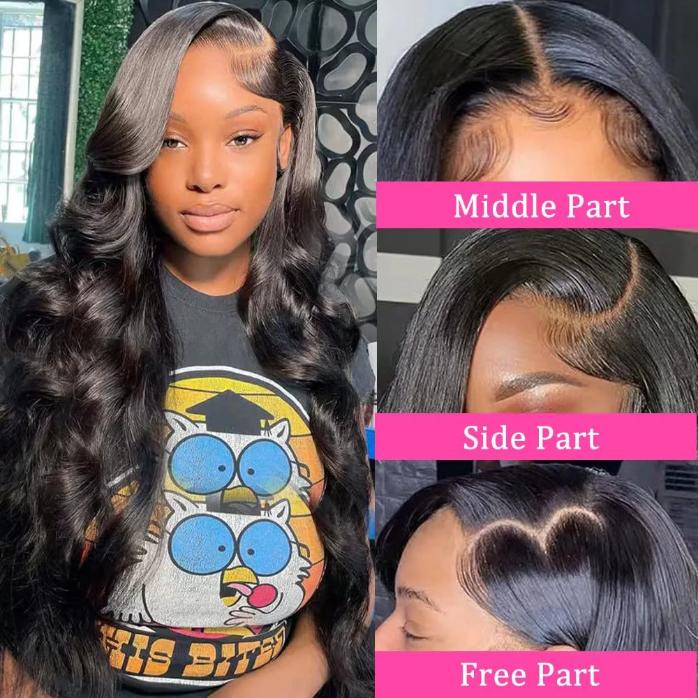 200 Density Body Wave 13x4 HD Transparent Lace Front Human Hair Wig Black 13x6 Lace Frontal Wigs 30 40 Inch PrePlucked Lace image 2