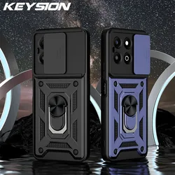 KEYSION Shockproof Armor Case for HONOR X6b Slide Camera Lens Protection Ring Stand Phone Back Cover for Huawei Honor X6b