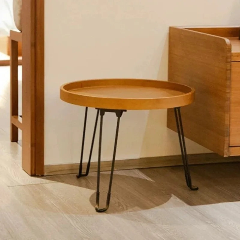 Foldable Round Bedside Table Lightweight Outdoor Portable Picnic Table Balcony Coffee Tray Space-saving Small Table for Home