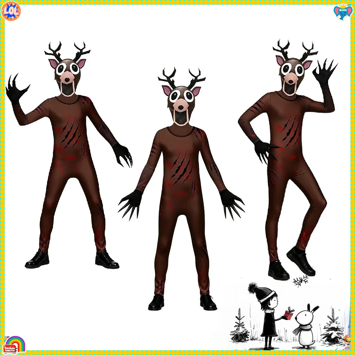 حار الأطفال الكبار تأثيري 99 ليال الغابات الغزلان الزي ثلاثية الأبعاد طباعة تأثيري حلي هالوين كرنفال لعبة الرعب فستان البدلة #2