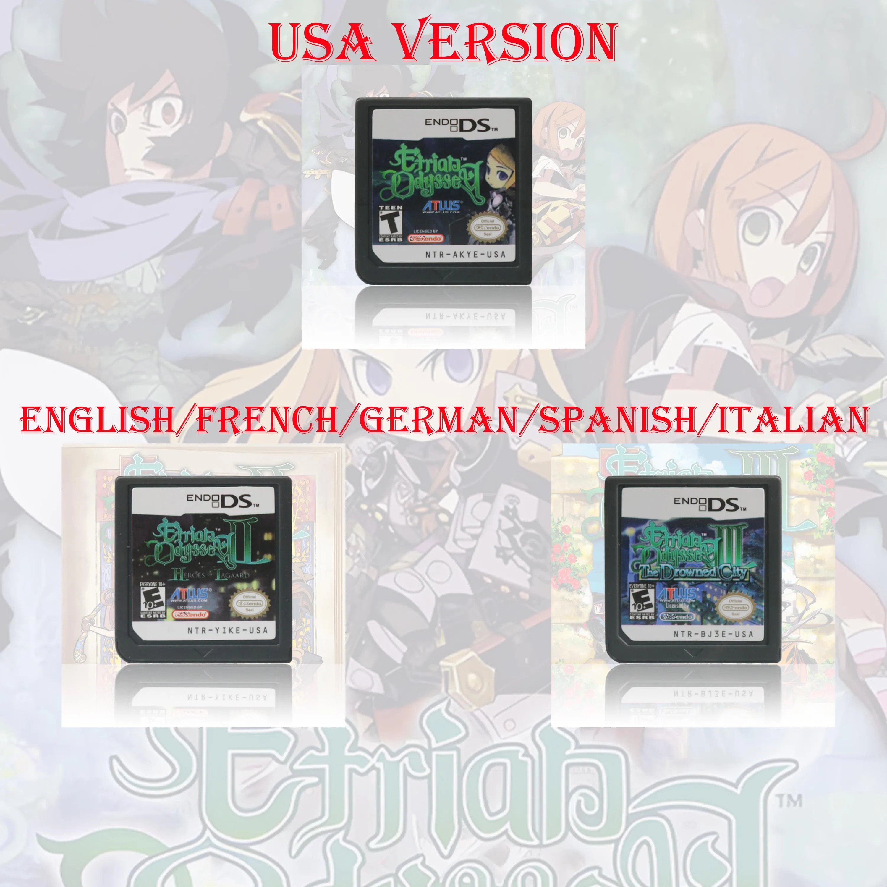

Etrian Odyssey I / II / III Series Версия DS Игровой картридж Видеоигровая карта Версия для США Многоязычная