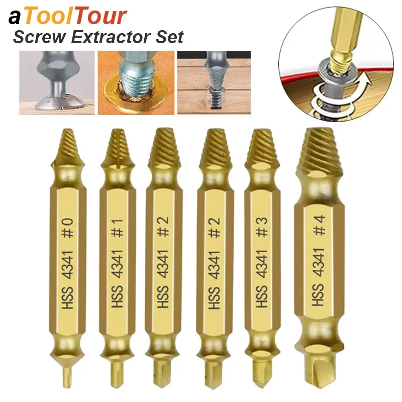 Damaged Screw Extractor Broken Bolt Stripped Set Double Head Tool Easy Out Removal Disassemble Stud Slip Teeth Demolish Remover