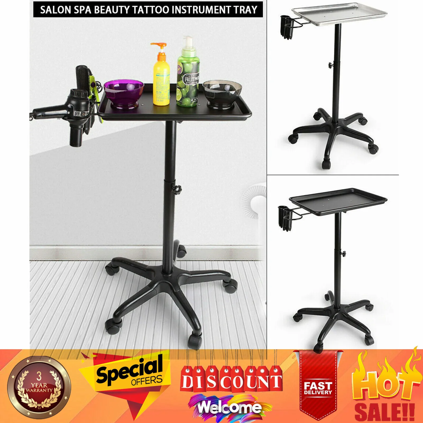 

Loyalheartdy Mobile Rolling Hair Salon Stand Trolley Cart Beauty Equipment Holder Tray Spa Service Tool Rack