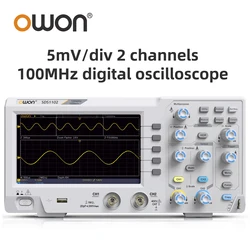 Owon SDS1102 oscyloskop cyfrowy 5mV/Div 2 kanały 100MhZ szerokość pasma 1GS/s częstotliwość próbkowania 7-calowy oscyloskop biurkowy TFT do przechowywania