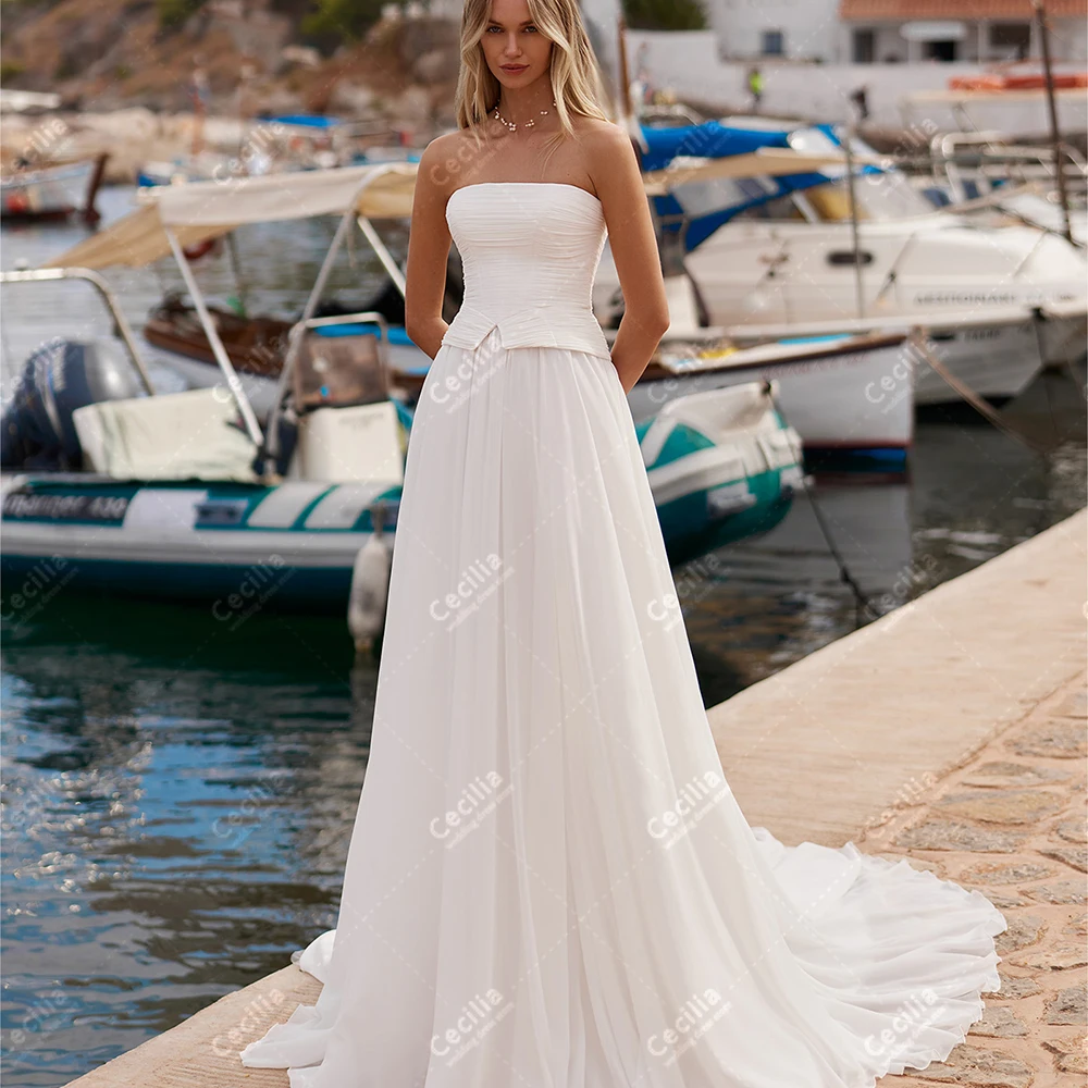 

Simple Wedding Dresses A Line Chiffon Tiered Bridal Gowns Sexy Strapless Backless Robes Glamorous Vestidos De Novia Customized