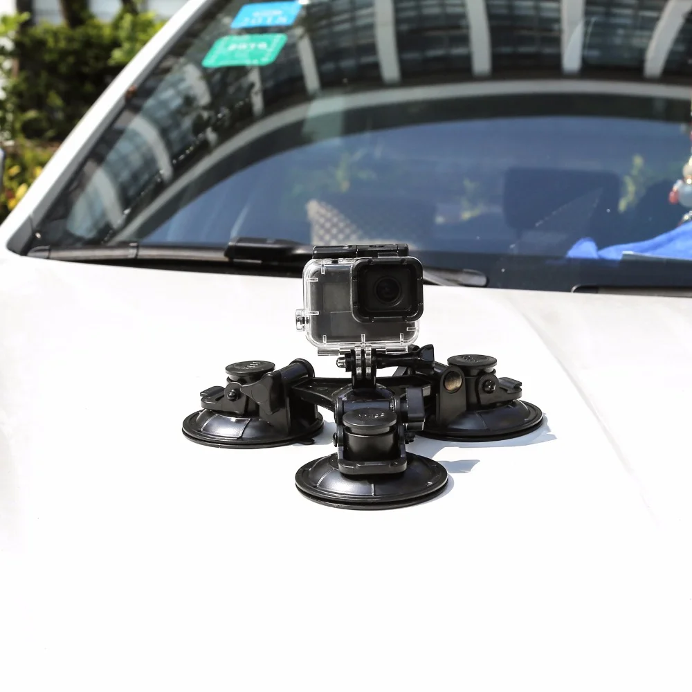 Triple Suction Cup Mount for DJI OSMO Action 4 3 Gopro 12 11 10 9 8 7 with 1/4\