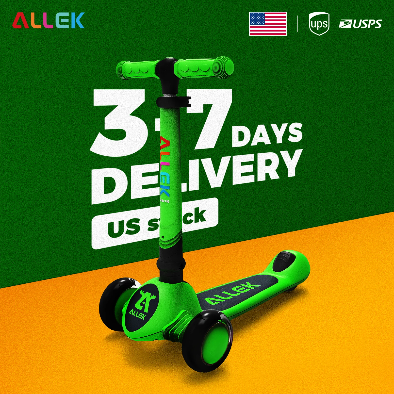 

Allek Green Children Scooters Foldable Kick Kids Scooter with 3-Wheel Flashing Wheels Adjustable Height 3-12Years Boys Girls