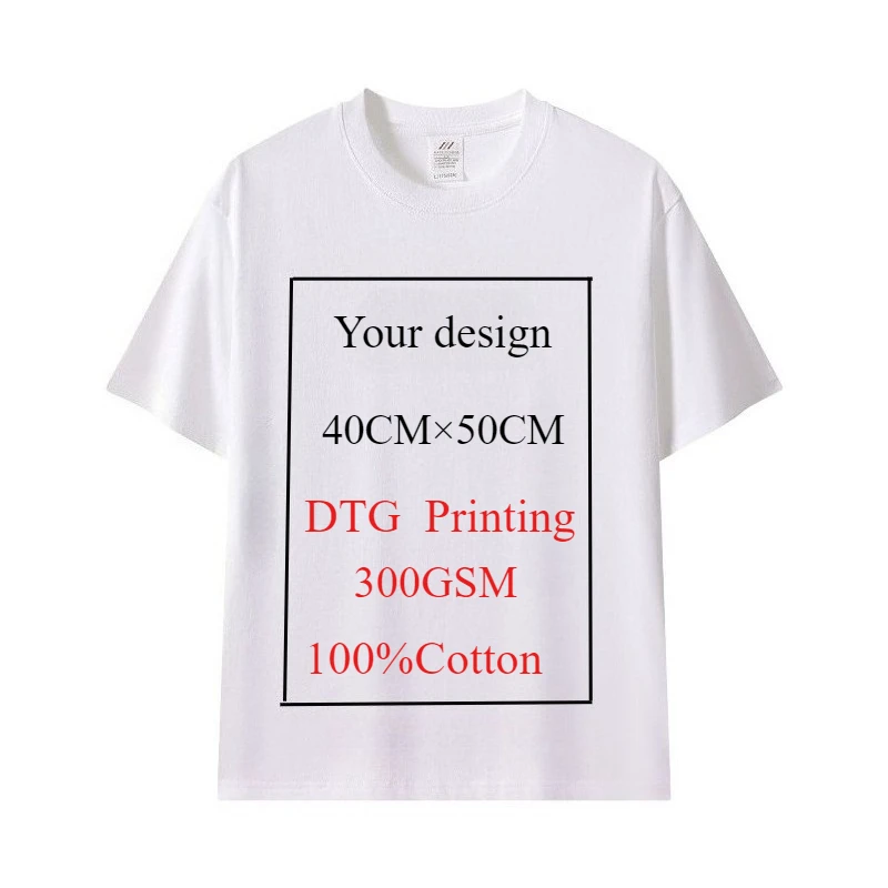 Customized T Shirt DTG Printing 300GSM 100% Cotton Mens T-shirts High Quality Loose Casual Women Tees Personalized Top Workwear image 2