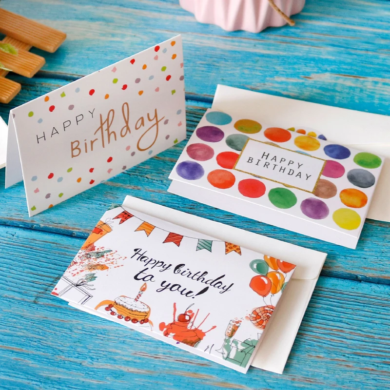 6Sets Happy Birthday Gift Cards Balloon Cartoon Assorted Greeting Card with Envelope and Sticker Birthday Party Invitation Card