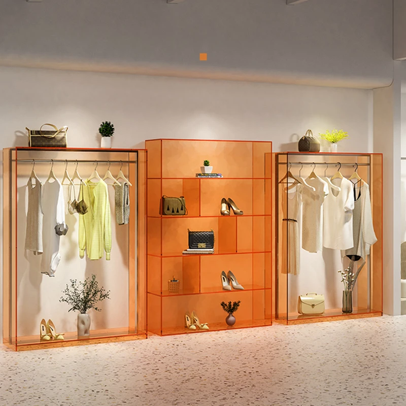 custom.Acrylic Clothing Display Rack Transparent Display Cloth Cabinet Multifunctional Acrylic Shelves Rack Boutique