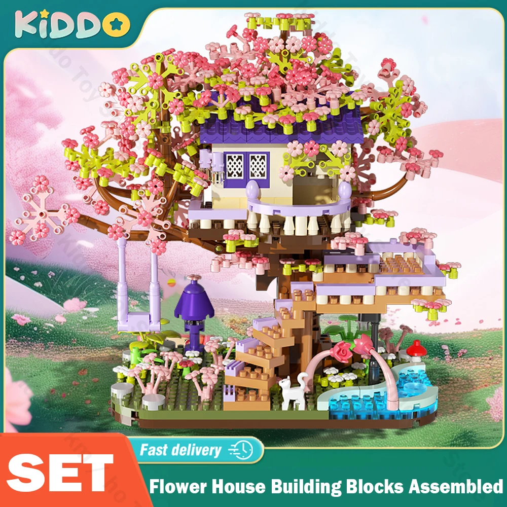 

Flower House Sakura Tree Assembled Building Blocks Micro-particle Bricks Girls Educational Toy Adult Leisure Stress Relief Game